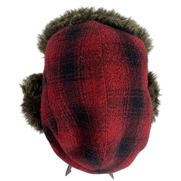 Red Plaid Yukon Charlies Trapper Hunting Hat Faux Fur, Ear + Chin Straps SZ L/XL - Picture 5 of 9